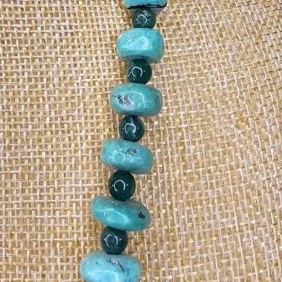 Natural Round Stone Beaded 1/20th 14K G.P. Necklace 24"L - Picture 3 of 6